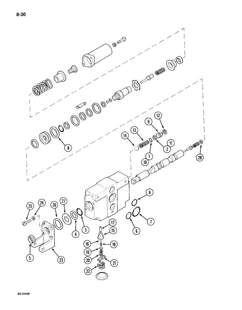 Схема запчастей Case IH 495 - (8-030) - REMOTE AUXILIARY VALVE ASSEMBLY, WITH ONE CHECK VALVE (08) - HYDRAULICS