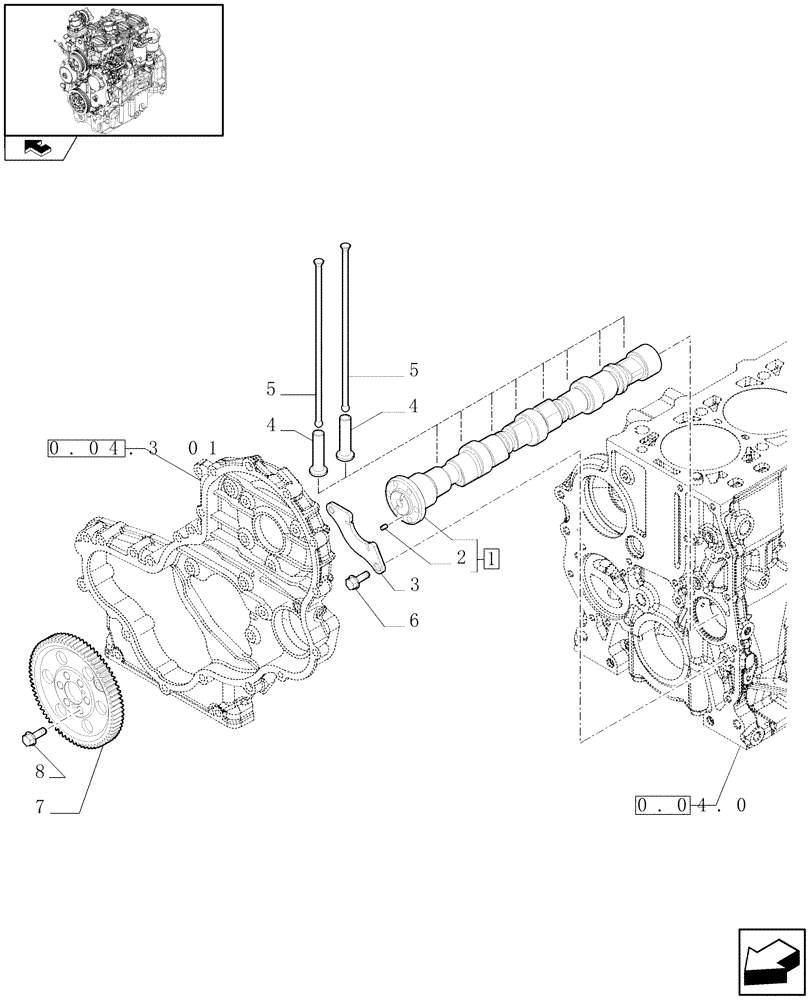 Схема запчастей Case IH FARMALL 75N - (0.12.0) - CAMSHAFT - TIMING CONTROL (01) - ENGINE