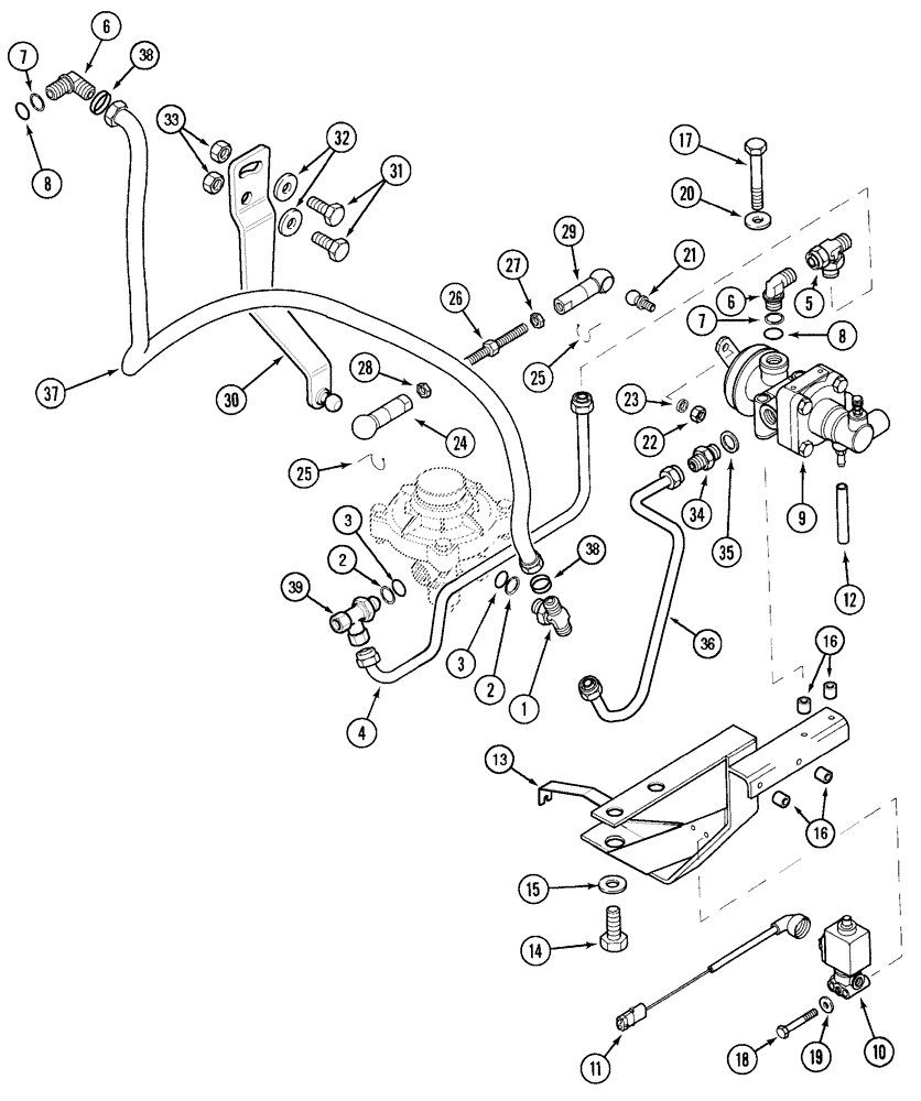 Схема запчастей Case IH MX80C - (07-08) - TRAILER BRAKE PNEUMATIC PIPING, EUROPE ONLY (07) - BRAKES