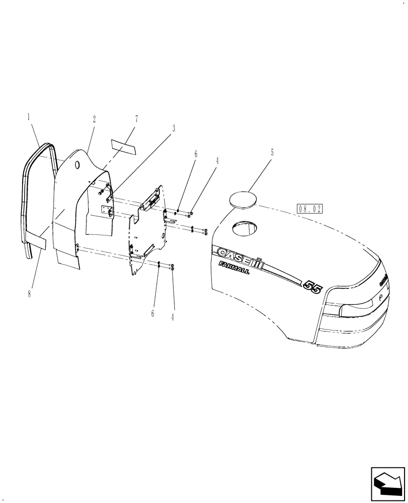 Схема запчастей Case IH DX60 - (10.12) - HOOD, REAR OUTSIDE (10) - OPERATORS PLATFORM/CAB