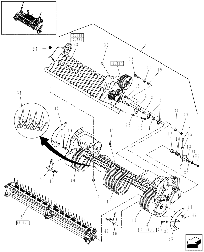 Схема запчастей Case IH RB564 - (13.409) - 2M WIDE PICKUP, STUFFER FEEDER, NORTH AMERICA (13) - FEEDER