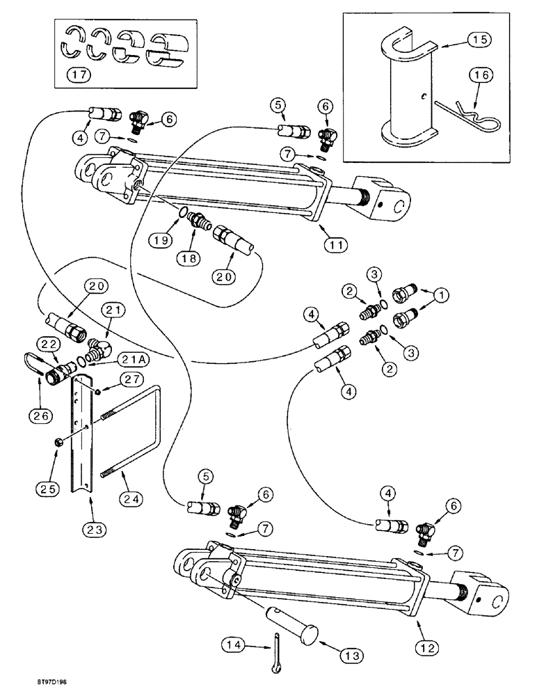 Схема запчастей Case IH 6100 - (8-06) - TRANSPORT LIFT CYLINDERS HYDRAULIC SYSTEM, WITH 4 INCH ID SLAVE AND 4-1/2 INCH ID MASTER CYLINDERS (08) - HYDRAULICS