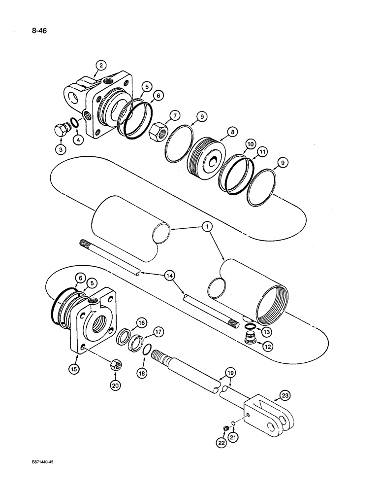 Схема запчастей Case IH 8600 - (8-46) - WING FRAME DEPTH CONTROL CYLINDER, 1267178C1, 3 INCH (76 MM) ID (08) - HYDRAULICS