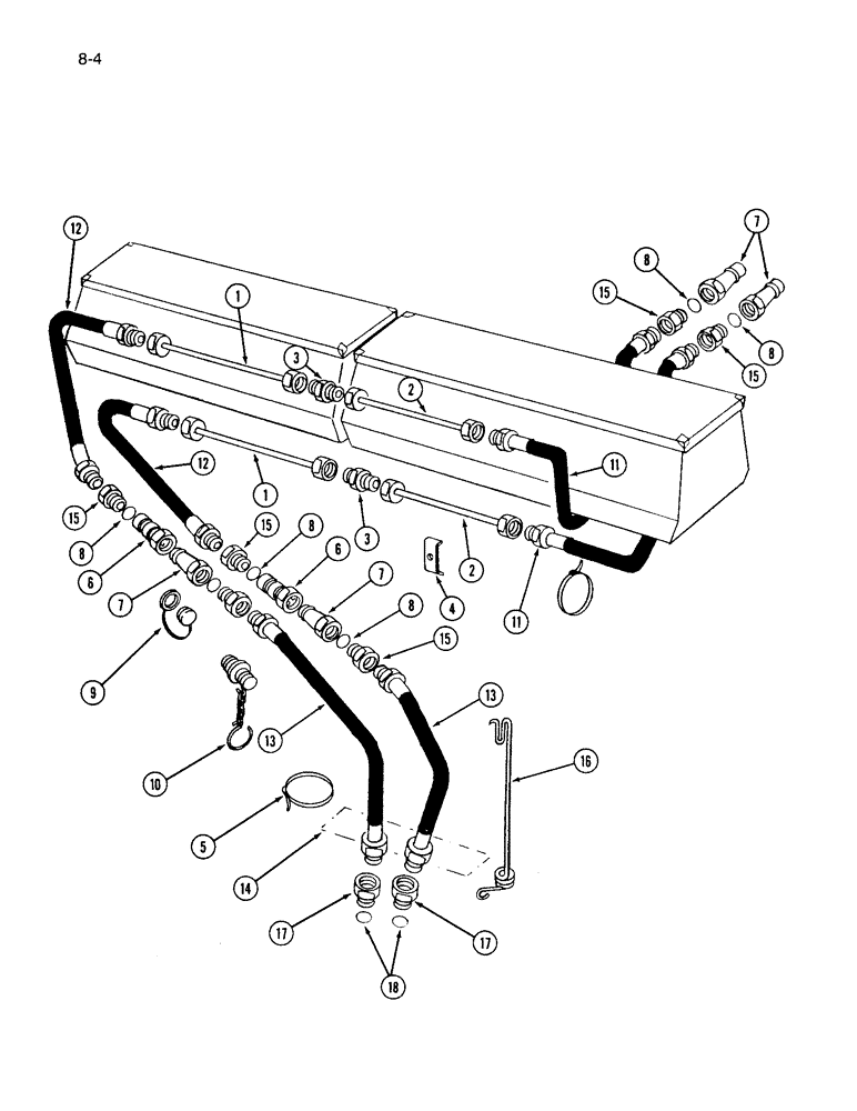 Схема запчастей Case IH 310 - (8-04) - HYDRAULIC CONNECTIONS, FROM TRACTOR TO CYLINDER OF SECOND MACHINE (08) - HYDRAULICS