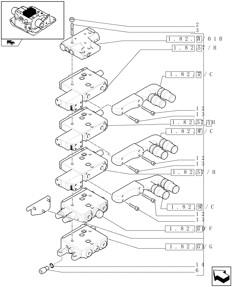 Схема запчастей Case IH PUMA 155 - (1.82.7/07A) - 3 CCLS (EDC) ELECTRONIC CONTROL VALVES AND ASSOCIATED PARTS (VAR.330856) (07) - HYDRAULIC SYSTEM