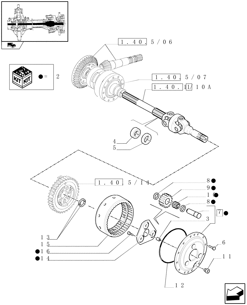 Схема запчастей Case IH PUMA 125 - (1.40. 5/10[01]) - (CL.4) SUSPENDED FRONT AXLE W/MULTI-PLATE DIFF. LOCK, ST. SENSOR & BRAKES - GEARS AND SHAFTS - C5831 (VAR.330430) (04) - FRONT AXLE & STEERING