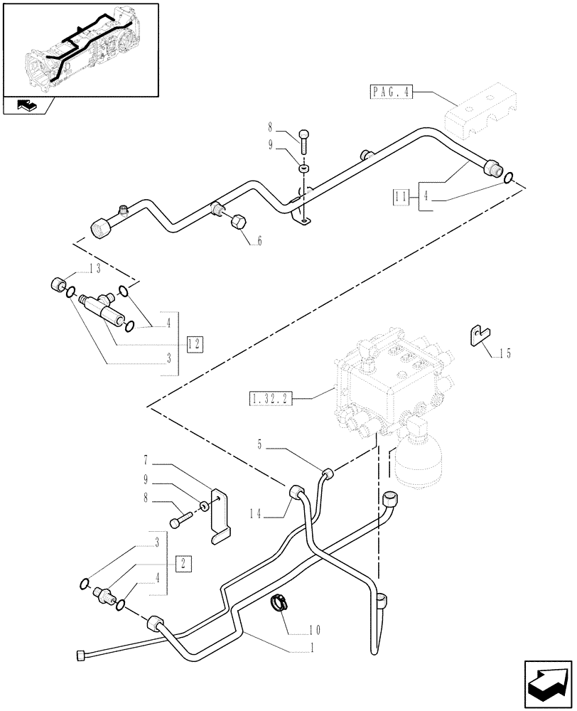 Схема запчастей Case IH PUMA 140 - (1.29.6[03]) - TRANSMISSION LUBRICATION SYSTEM - PIPES (03) - TRANSMISSION