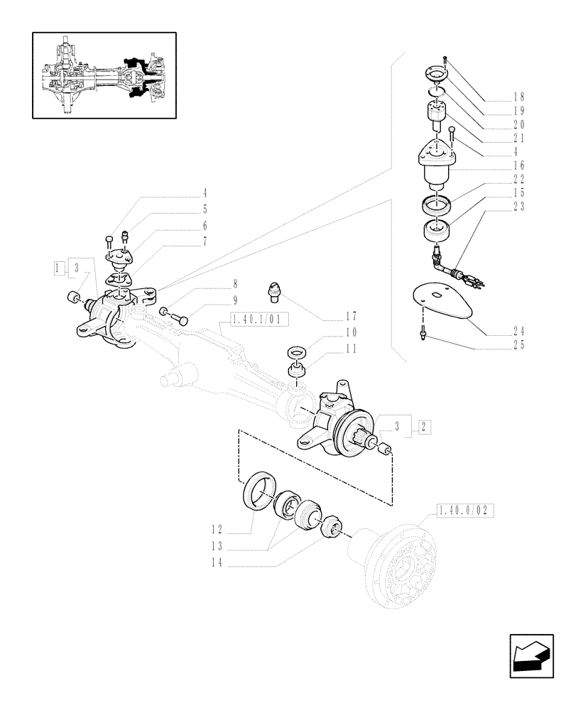 Схема запчастей Case IH MXU100 - (1.40.1/02[01A]) - (VAR.301-358) 4WD FRONT AXLE WITH TERRALOCK - STEERING AXLE - D5196 (04) - FRONT AXLE & STEERING