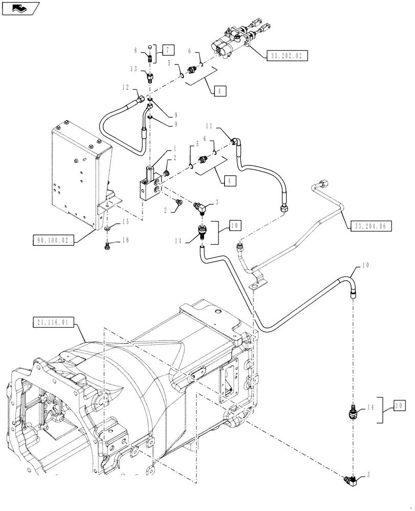 Схема запчастей Case IH PUMA 145 - (33.204.05) - VAR - 330427, 330430 - FRONT AXLE - BRAKE VALVE & LINES (33) - BRAKES & CONTROLS