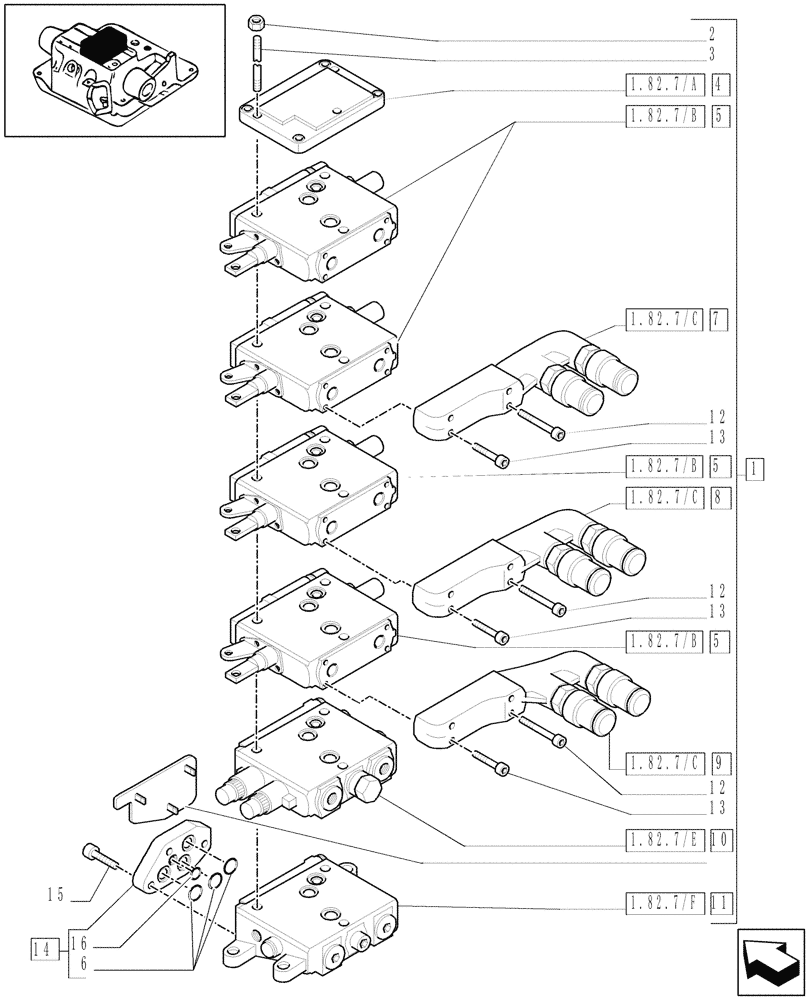 Схема запчастей Case IH MXU100 - (1.82.7/08[02]) - (VAR.256/2) 4 CONTROL VALVES CCLS (EDC) AND RELEVANT PARTS (07) - HYDRAULIC SYSTEM