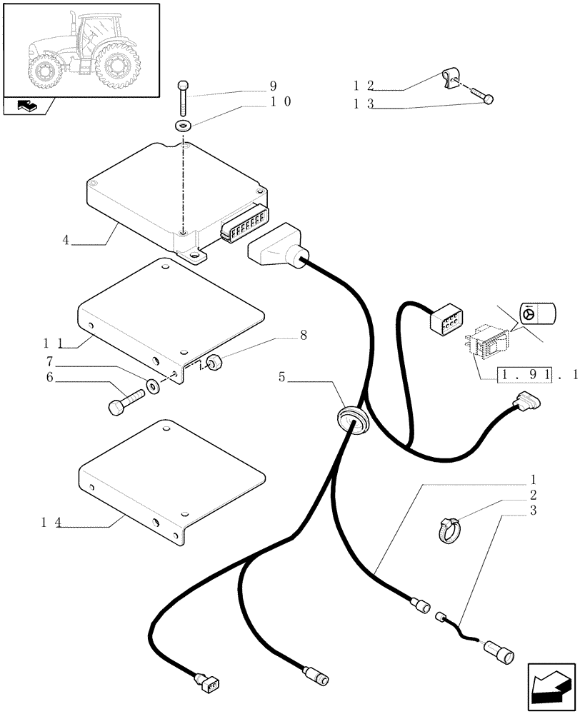 Схема запчастей Case IH PUMA 125 - (1.91.4/03) - FAST STEERING - AUXILIARY CABLES (VAR.330631-336631) (10) - OPERATORS PLATFORM/CAB