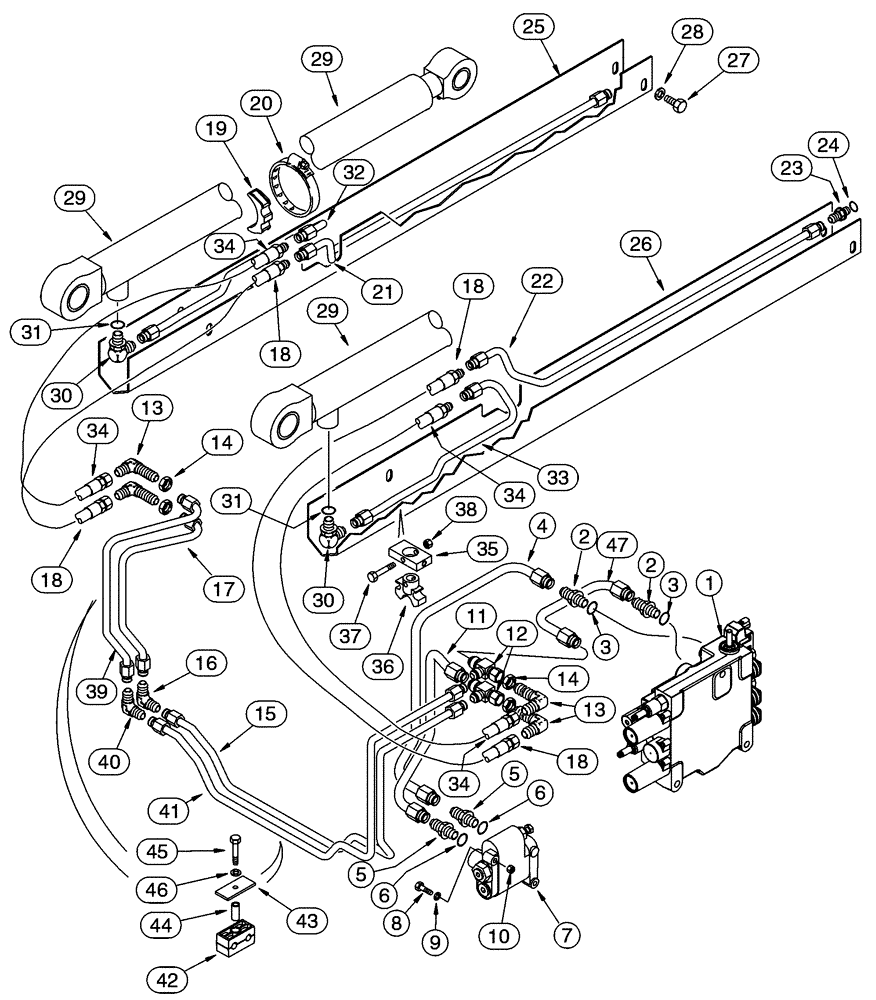 Схема запчастей Case IH 95XT - (08-01) - HYDRAULICS, LOADER LIFT (NORTH AMERICA -JAF0311356 / EUROPE -JAF0274359) (08) - HYDRAULICS