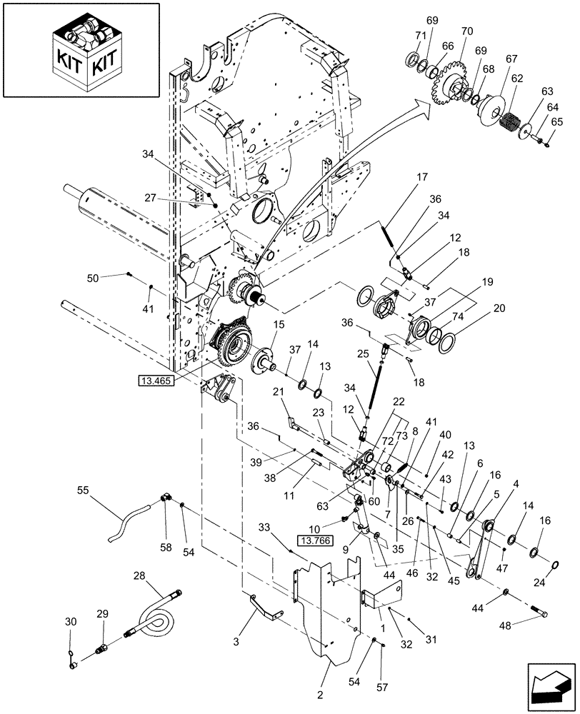 Схема запчастей Case IH RBX452 - (13.745) - HYDRAULIC ROTOR CUTTER REVERSE (13) - FEEDER