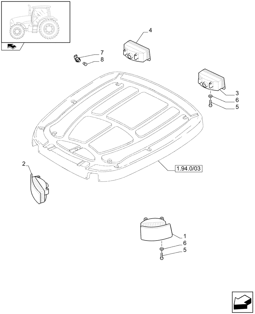 Схема запчастей Case IH PUMA 180 - (1.75.7/03) - (VAR.079-097-369) NORTH AMERICA VERSION - SMV WORKLAMPS (06) - ELECTRICAL SYSTEMS