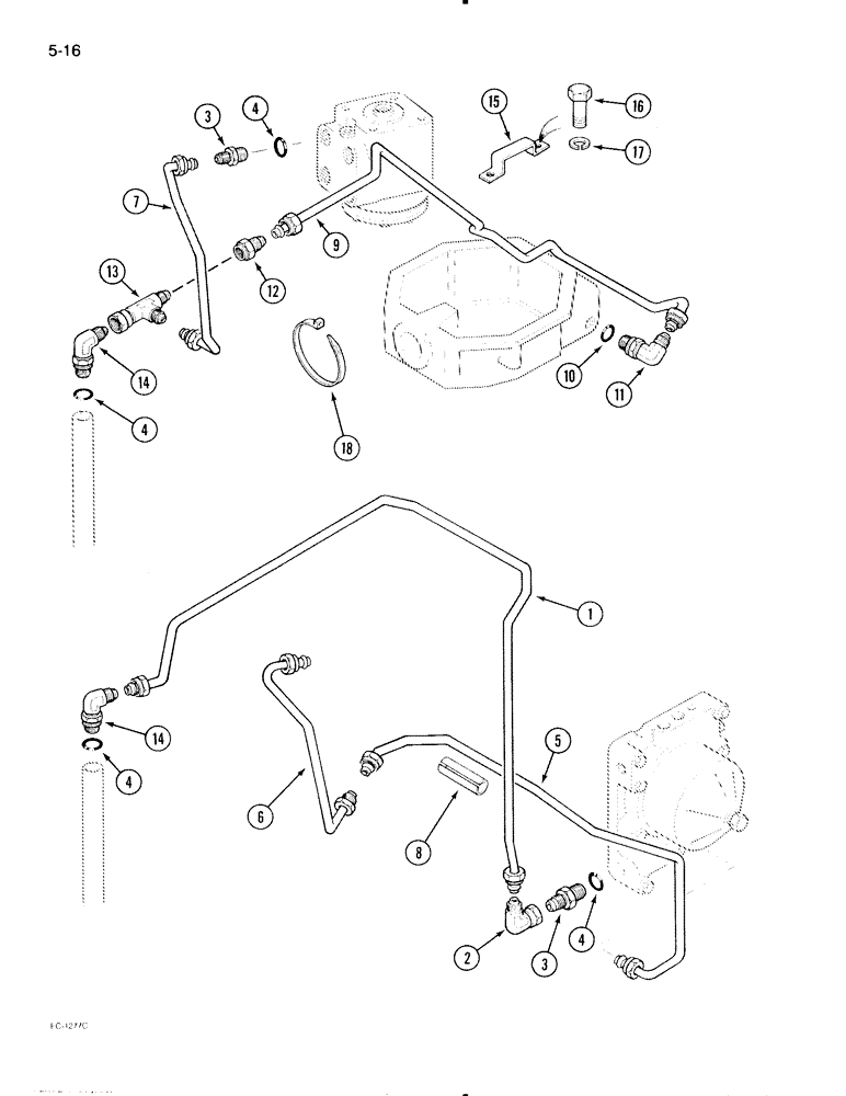 Схема запчастей Case IH 595 - (5-16) - POWER STEERING TUBES, REAR, MFD TRACTOR WITHOUT CAB, WITH OR WITHOUT 2 SPEED POWER SHIFT (05) - STEERING