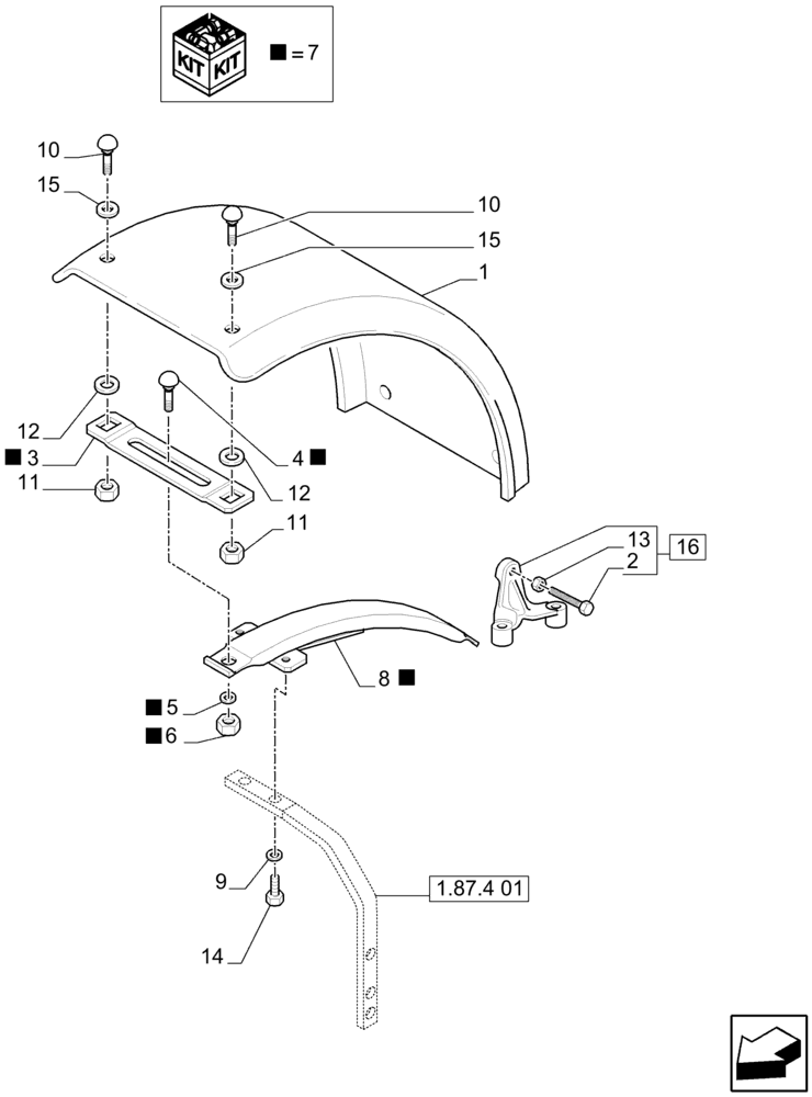 Схема запчастей Case IH PUMA 195 - (1.87.4[02]) - (VAR.497-575) DYNAMIC FRONT FENDERS - FENDERS AND BRACKETS (08) - SHEET METAL