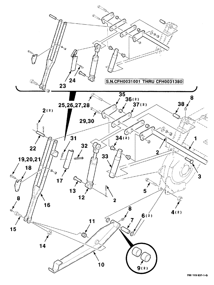 Схема запчастей Case IH 8840 - (08-004) - HEADER FLOTATION AND LIFT ARM ASSEMBLY (RIGHT) (58) - ATTACHMENTS/HEADERS