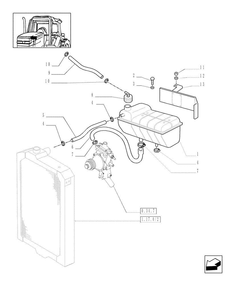 Схема запчастей Case IH MXM190 - (1.17.2/01) - COOLING - EXPANSION TANK (02) - ENGINE EQUIPMENT