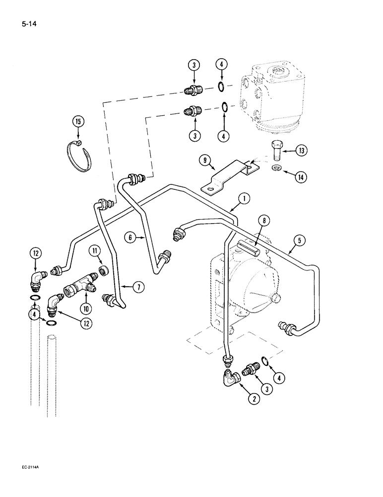 Схема запчастей Case IH 695 - (5-14) - POWER STEERING TUBES, REAR, TWO WHEEL DRIVE TRACTOR W/O CAB, W/ TWO SPEED POWER SHIFT (05) - STEERING