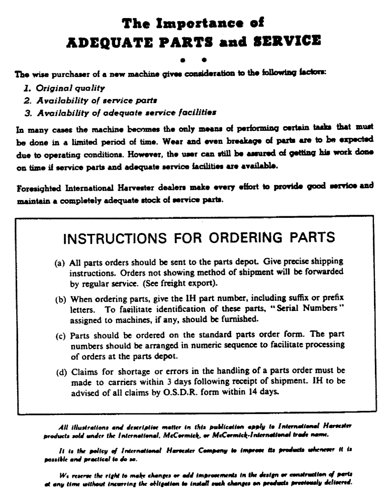 Схема запчастей Case IH 444 - (1-02) - INSTRUCTIONS FOR ORDERING PARTS (00) - PICTORIAL INDEX