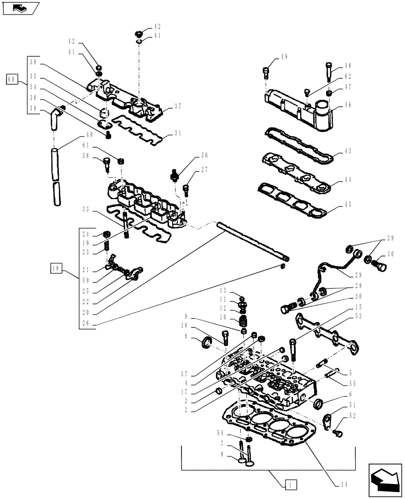 Схема запчастей Case IH FARMALL 55A - (10.101.01[02]) - CYLINDER HEAD - VALVES - ROCKER SHAFT (10) - ENGINE