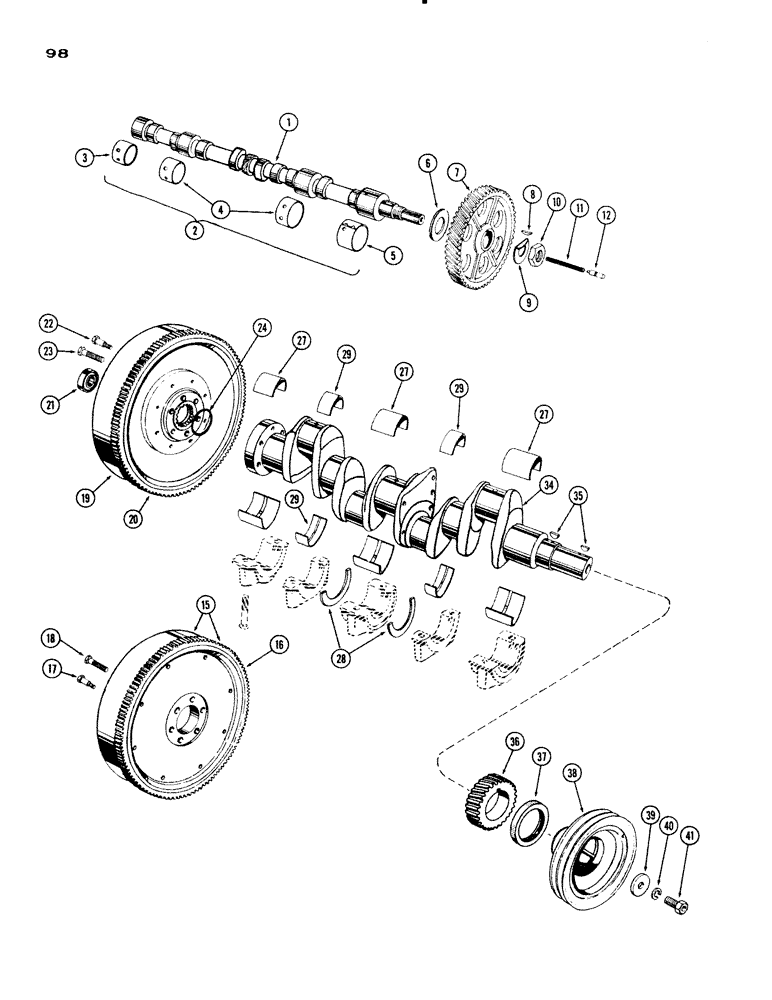 Схема запчастей Case IH 730 SERIES - (098) - CAMSHAFT, CRANKSHAFT AND FLYWHEEL, 251 AND 284 SPARK IGNITION ENGINES (02) - ENGINE