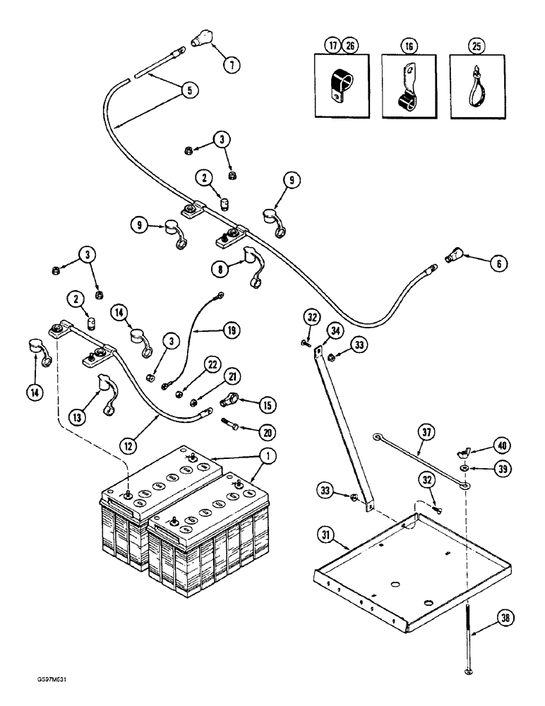 Схема запчастей Case IH 1660 - (4-60) - BATTERY AND BATTERY CABLES, WITH STUD POSTS, PRIOR TO P.I.N. JJC0102422 (06) - ELECTRICAL