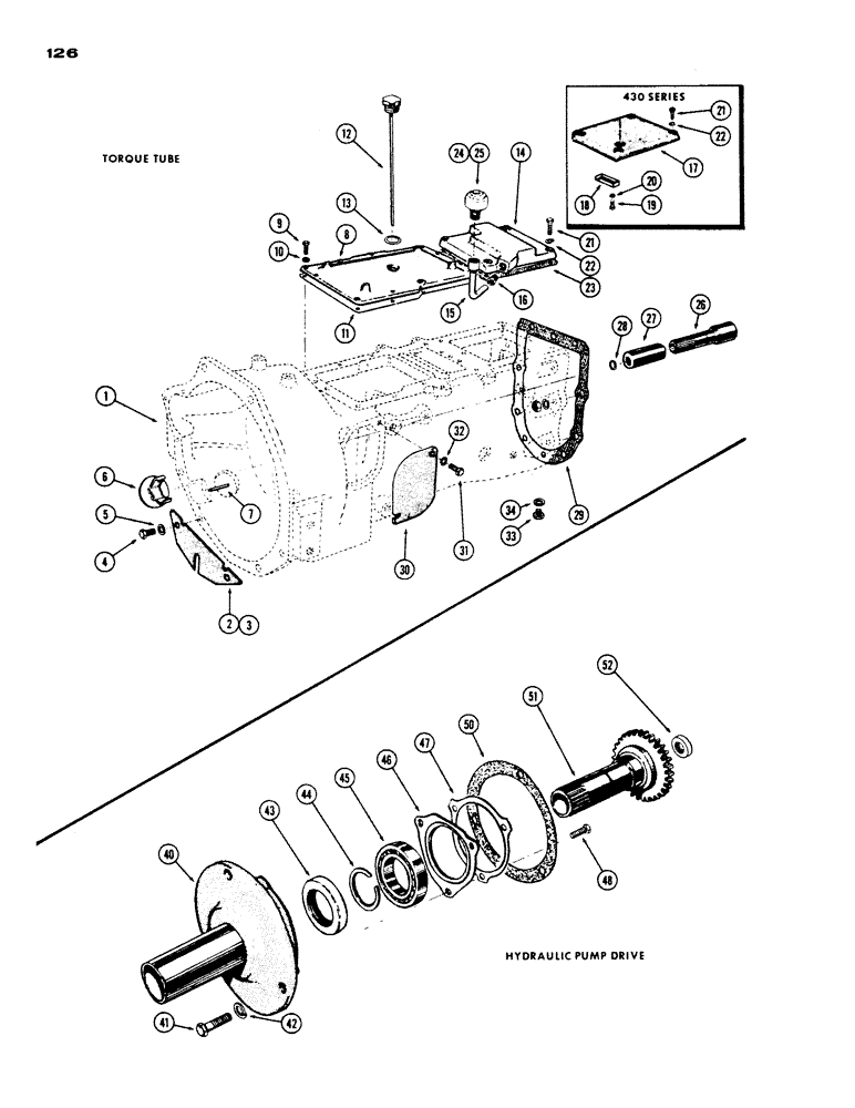 Схема запчастей Case IH 430 - (126) - TORQUE TUBE, STANDARD CLUTCH DRIVE (06) - POWER TRAIN