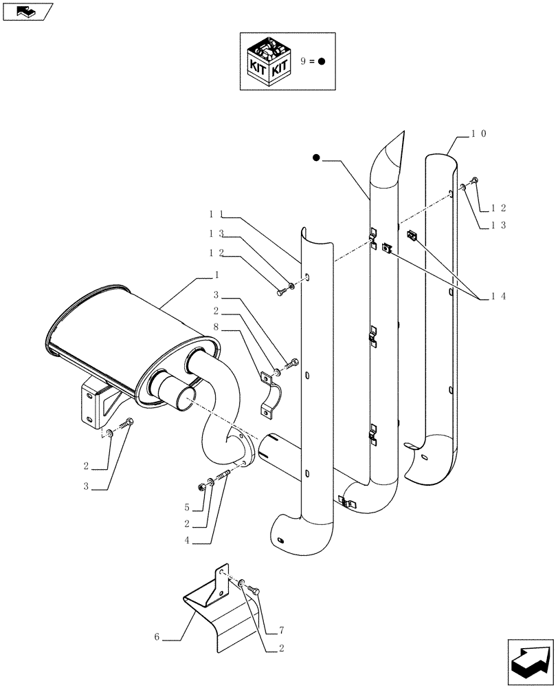 Схема запчастей Case IH FARMALL 65C - (10.254.0302) - VERTICAL EXHAUST WITH HEAT SHIELD AND MUFFLER - L/CAB (10) - ENGINE