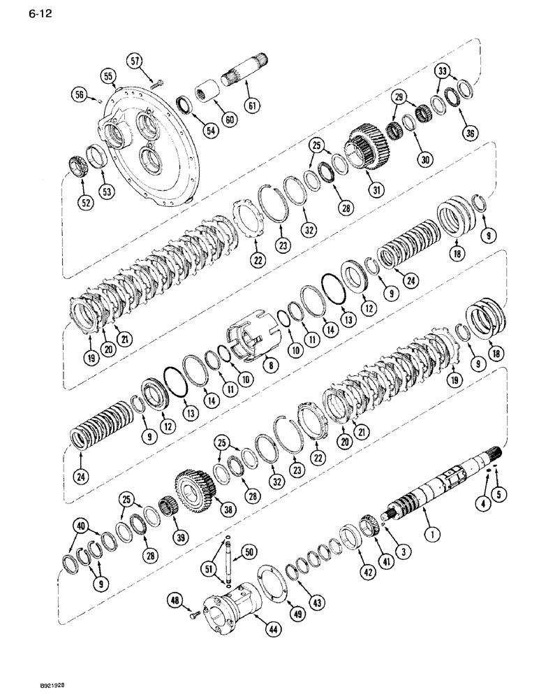 Схема запчастей Case IH 7110 - (6-012) - TRANSMISSION SPEED, INPUT SHAFT WITHOUT CREEPER, TRANSMISSION SERIAL NUMBER AJB0051028 - AJB0055132 (06) - POWER TRAIN