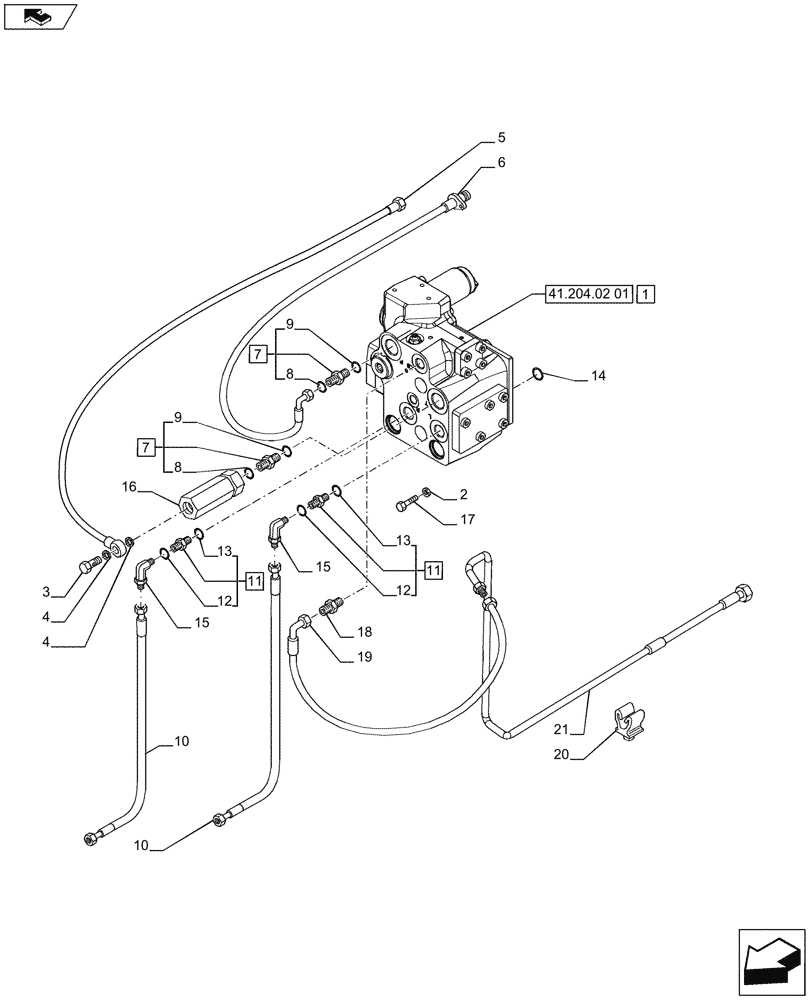 Схема запчастей Case IH PUMA 170 - (41.200.0101) - FAST STEERING - POWER STEERING, VALVE AND PIPES (VAR.743187-729636; VAR.743410 / 743608) (41) - STEERING