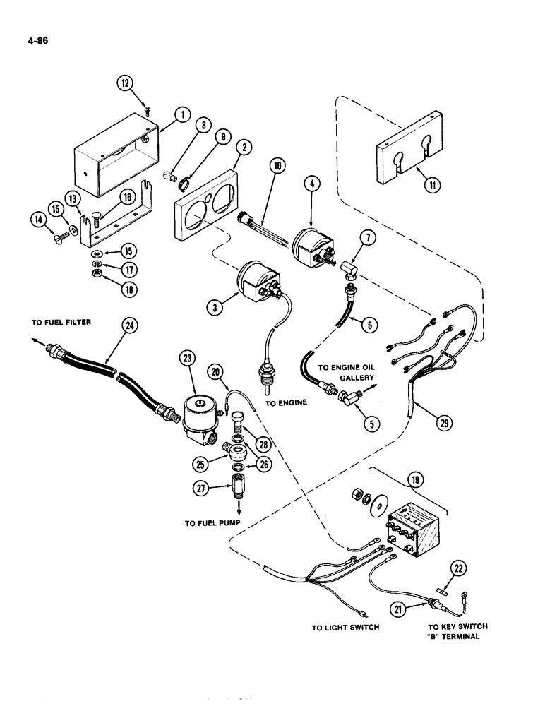 Схема запчастей Case IH 4490 - (4-086) - ENGINE AUTOMATIC SHUT OFF KIT (04) - ELECTRICAL SYSTEMS