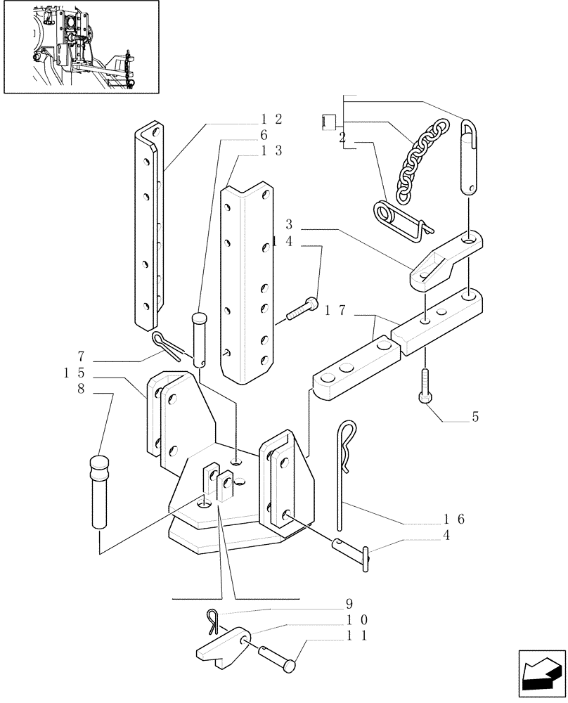 Схема запчастей Case IH JX1085C - (1.89.3/02) - (VAR.890) SUPPORT WITH SWINGING DRAWBAR 29MM HOLE (09) - IMPLEMENT LIFT