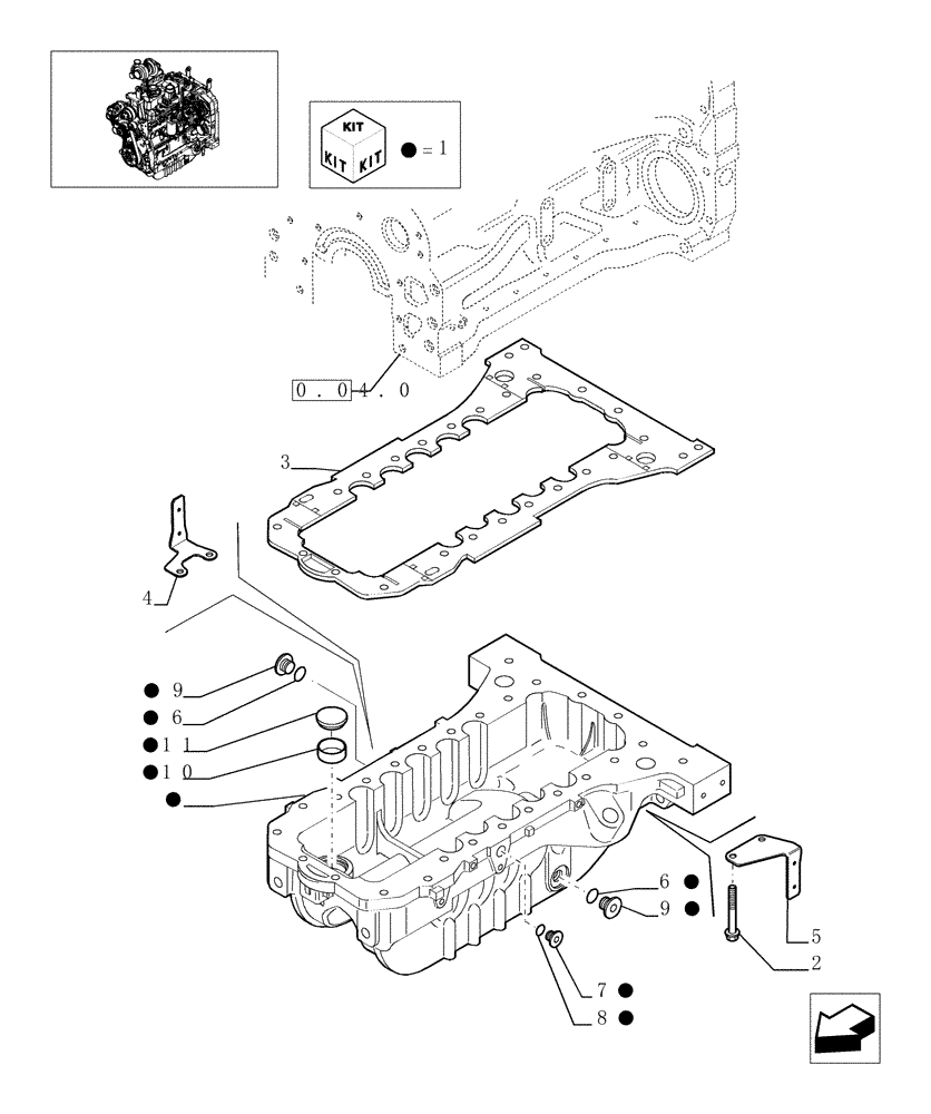 Схема запчастей Case IH MAXXUM 110 - (0.04.2) - OIL SUMP (STD + VAR.330003-332115-332116) (01) - ENGINE