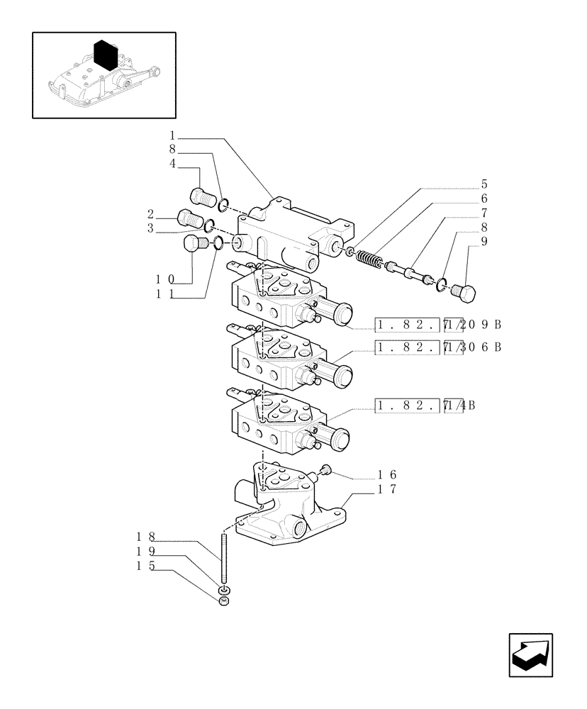 Схема запчастей Case IH JX1085C - (1.82.7/10[05]) - (VAR.164) 3 REAR REMOTE VALVES FOR EDC - CONTROL VALVES - D5484 (07) - HYDRAULIC SYSTEM