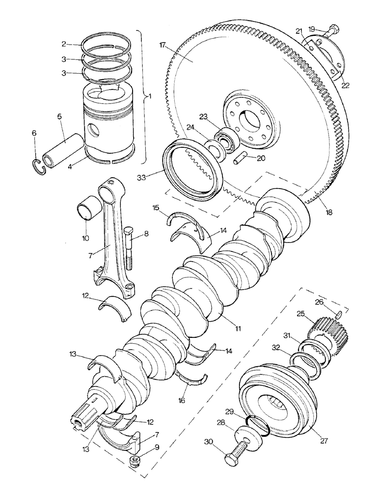 Схема запчастей Case IH 1690 - (A03-1) - PISTONS, CRANKSHAFT AND FLYWHEEL (01) - ENGINE