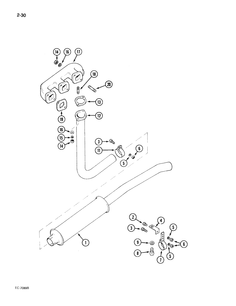 Схема запчастей Case IH 395 - (2-030) - DOWNSWEPT EXHAUST (02) - ENGINE