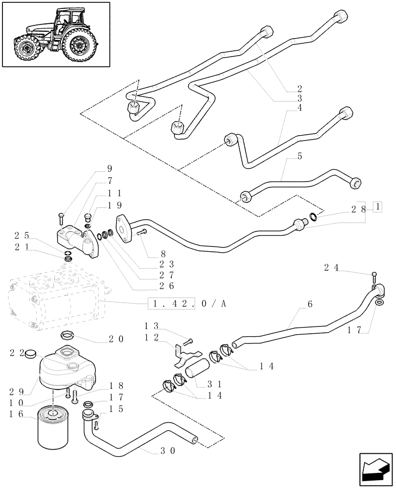 Схема запчастей Case IH JX1100U - (1.82.1[02]) - LIFT - PIPES & PARTS (07) - HYDRAULIC SYSTEM