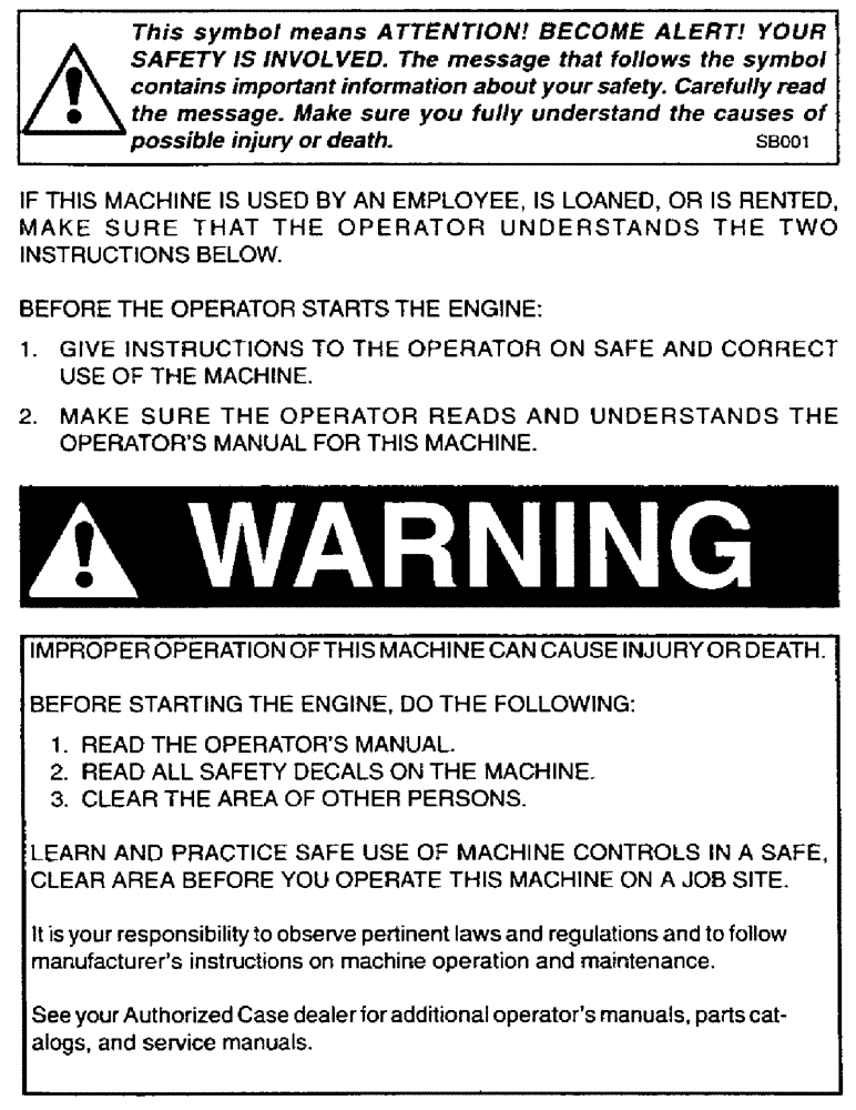 Схема запчастей Case IH 3400 - (A00) - WARNING 