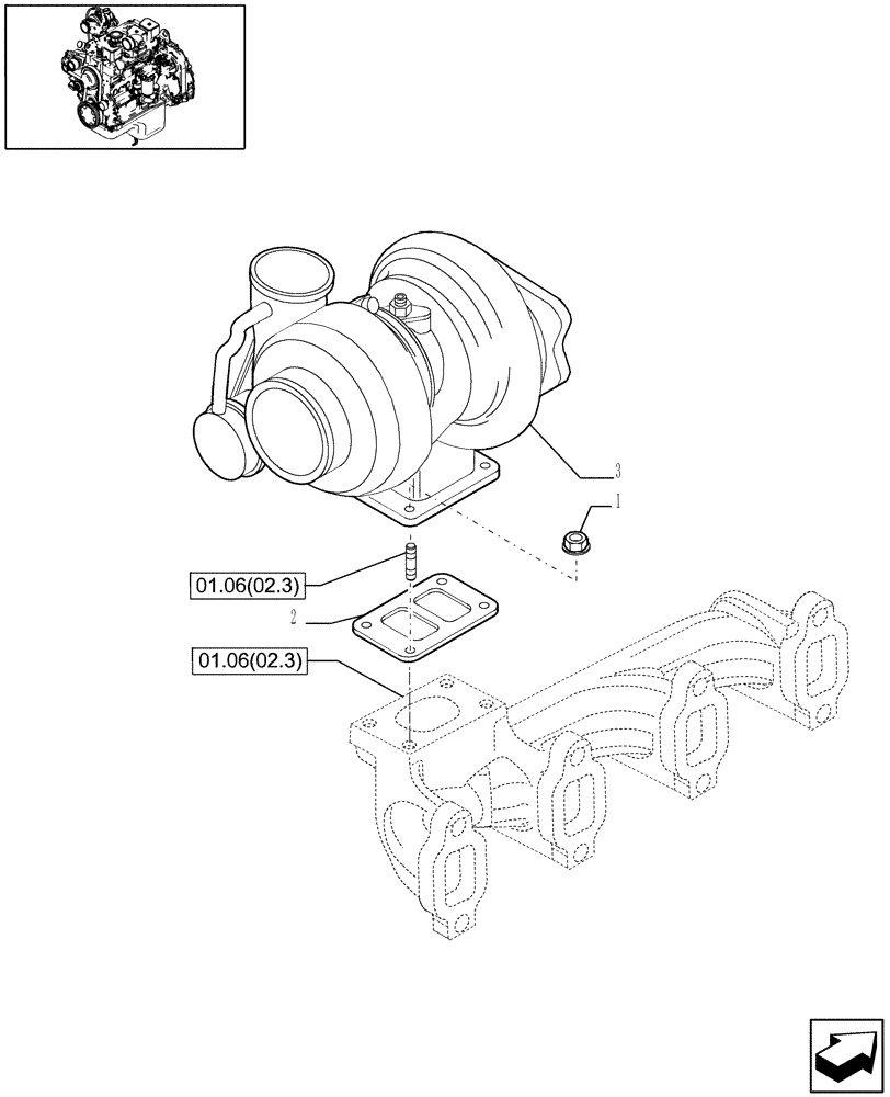 Схема запчастей Case IH WDX1002S - (01.12[02.1]) - TURBOCHARGER, EXTERNAL (01) - ENGINE