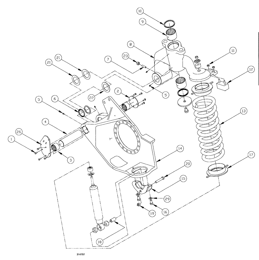 Схема запчастей Case IH SPX3200B - (070) - STRUT ASSEMBLY RIGHT (39) - FRAMES AND BALLASTING