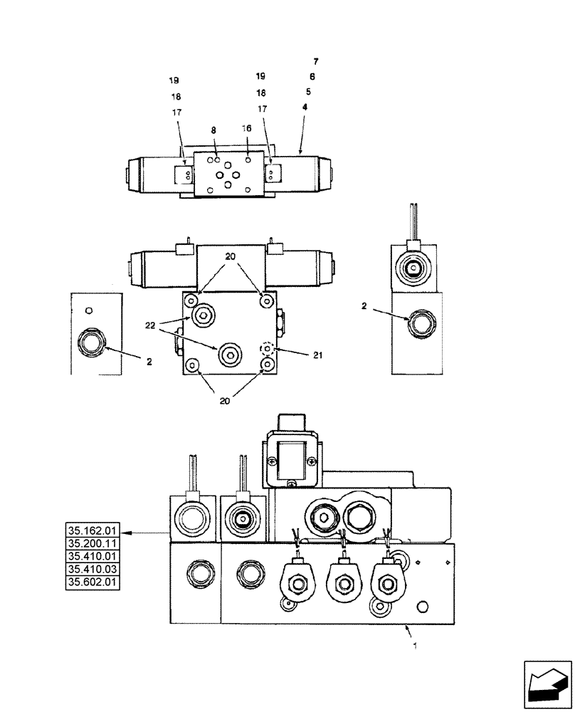 Схема запчастей Case IH 2577 - (35.410.02) - VALVE ASSY - CONTROL - HEADER LIFT WITH FORE AND AFT VALVE ASSY (35) - HYDRAULIC SYSTEMS