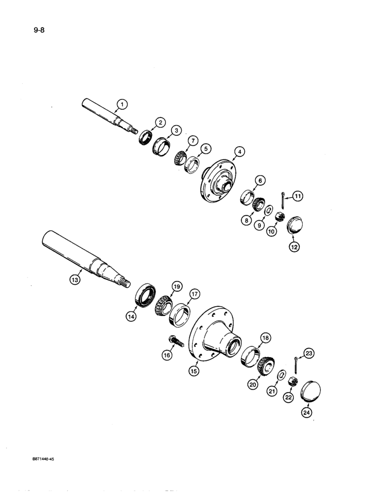 Схема запчастей Case IH 8600 - (9-008) - SPINDLES, HUBS AND BEARINGS, USED WITH TOOL BAR WING FRAME WHEELS (09) - CHASSIS/ATTACHMENTS