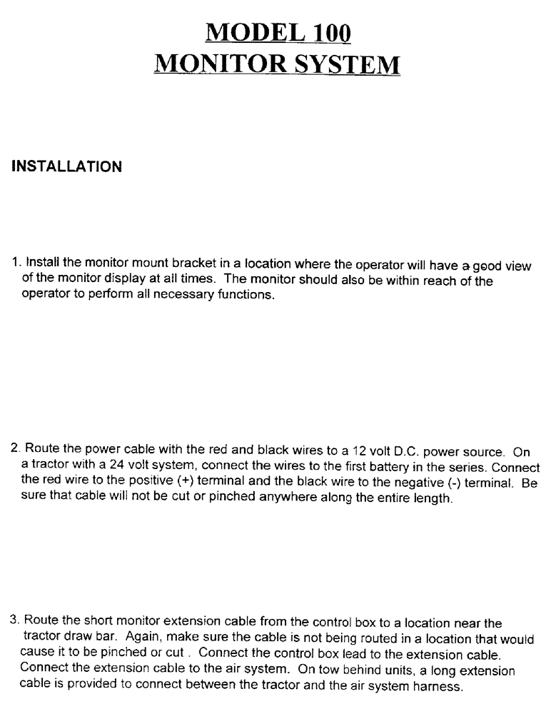 Схема запчастей Case IH 1100 - (C22) - MODEL 100 MONITOR SYSTEM/INSTALLATION 