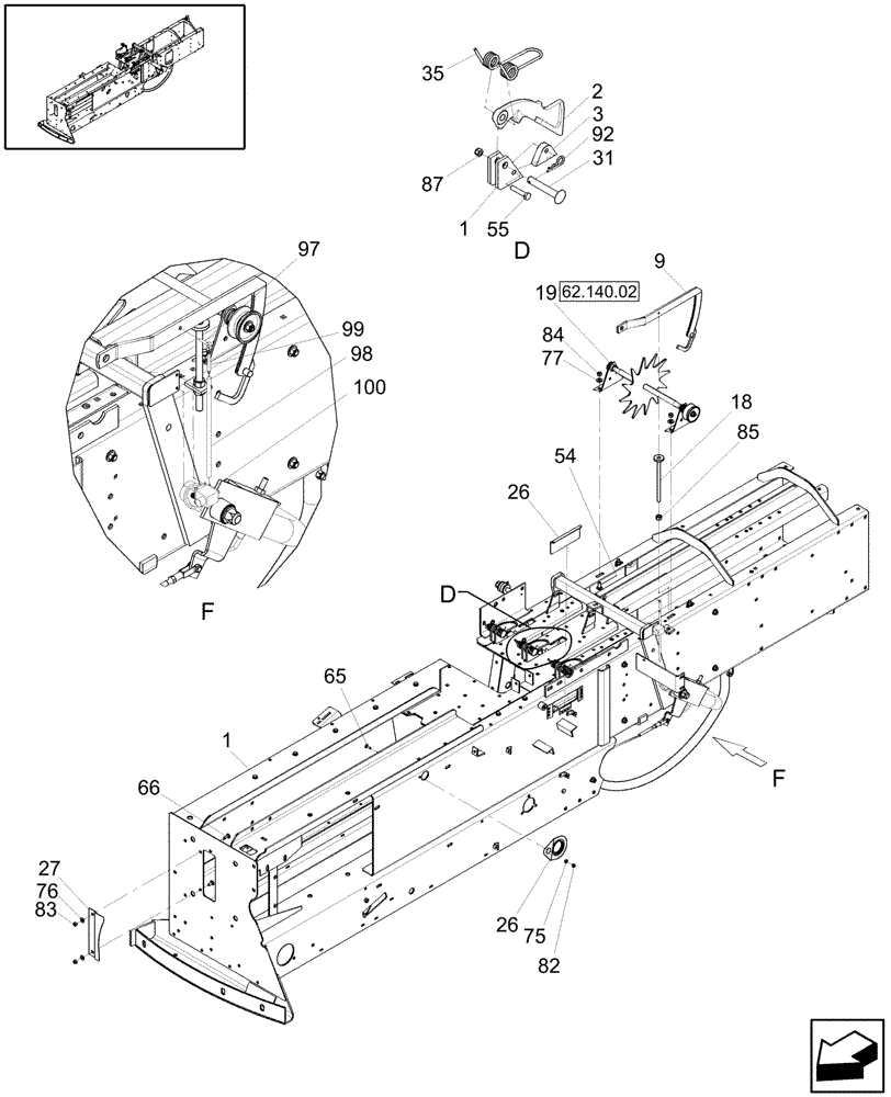 Схема запчастей Case IH SB521 - (62.140.01) - HAY DOORS, HAY DOGS & BALE COUNTER (62) - PRESSING - BALE FORMATION