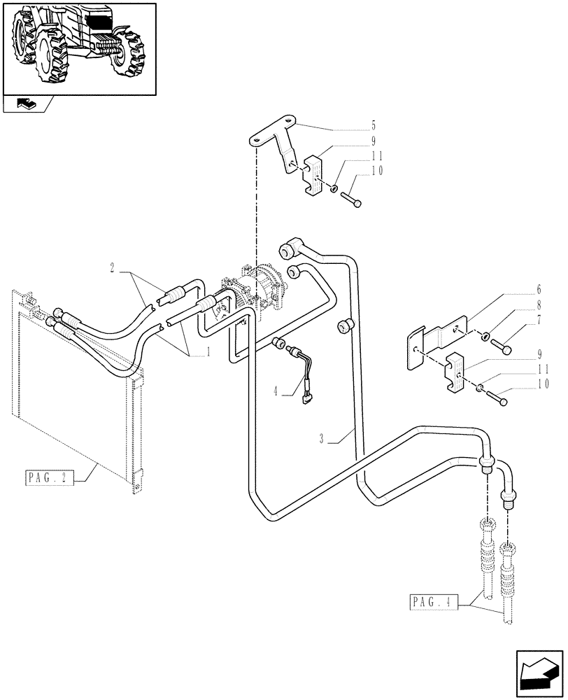 Схема запчастей Case IH FARMALL 85C - (0.88.0/01[03]) - AIR CONDITIONING WITH FAST FAN FOR FRONT HPL - FILTER AND PIPES (VAR.332638-333638) (01) - ENGINE