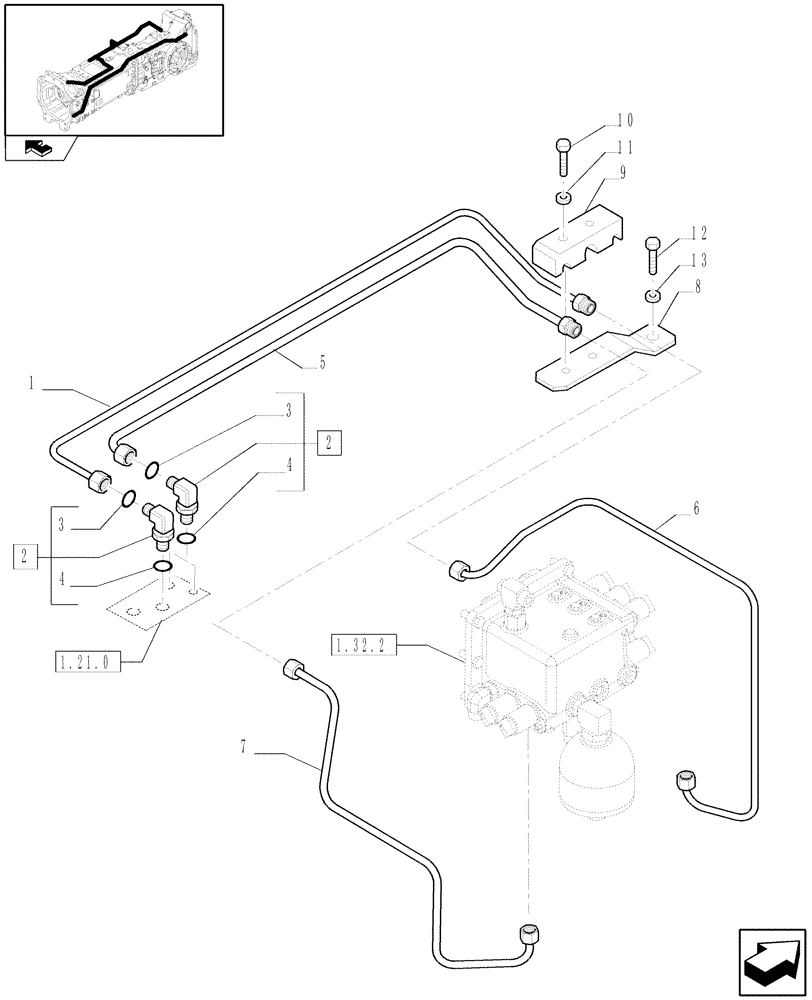 Схема запчастей Case IH PUMA 125 - (1.29.6[04]) - TRANSMISSION LUBRICATION SYSTEM - PIPES (03) - TRANSMISSION