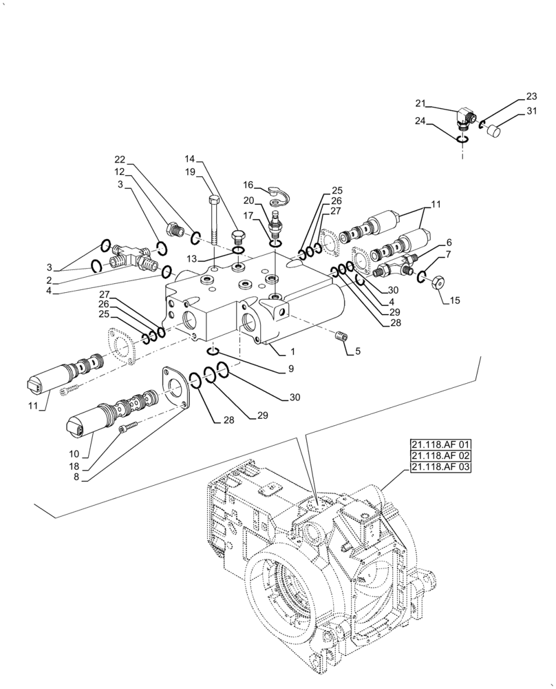 Схема запчастей Case IH MAGNUM 220 - (31.104.AR[02]) - VAR- 429326, 729571 - VALVE, DISTRIBUTOR, PTO - PST (31) - IMPLEMENT POWER TAKE OFF