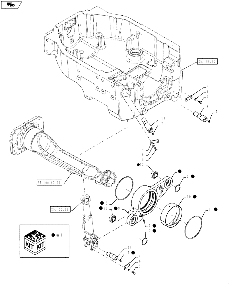 Схема запчастей Case IH PUMA 145 - (25.100.07[02]) - VAR - 330414, 330427, 330429, 330430 - CYLINDER MOUNTING PARTS - SUSPENDED 4WD FRONT AXLE (25) - FRONT AXLE SYSTEM