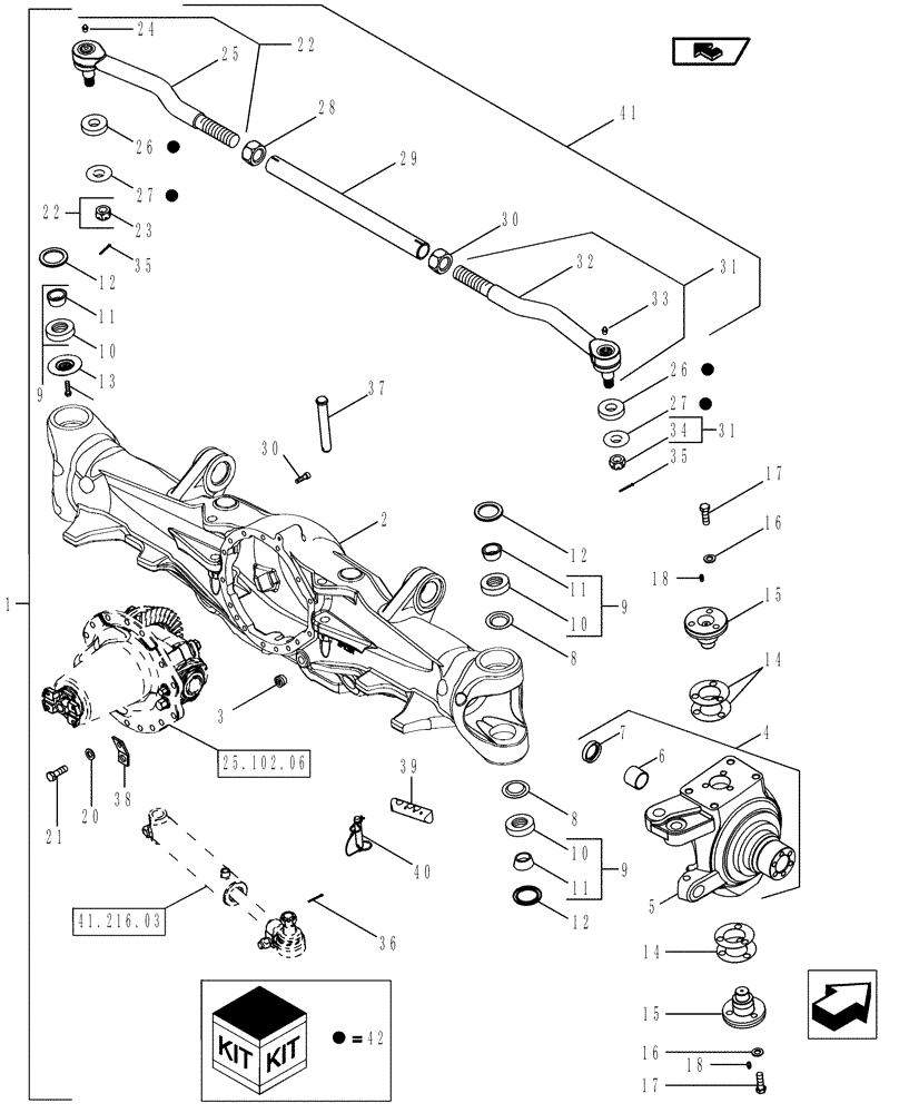 Схема запчастей Case IH MAGNUM 210 - (25.100.01[02]) - MFD AXLE HOUSING ASSEMBLY, SUSPENDED WITH 10 BOLT HUB, WITH DIFFERENTIAL LOCK (25) - FRONT AXLE SYSTEM